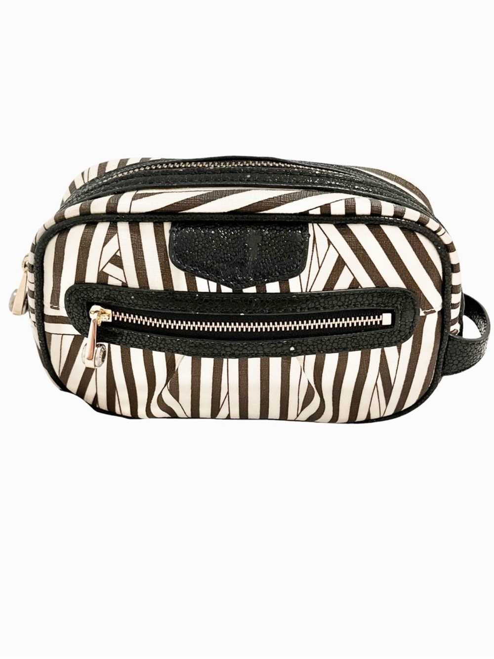 Henri Bendel Disturbed Centennial Stripe Cosmetic Bag w/Silver-Tone Hardware EUC